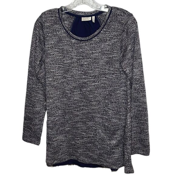 LOGO By Lori Goldstein Navy Blue Sequins Panel Back Tunic  Sweater. Size XS. - Picture 2 of 8